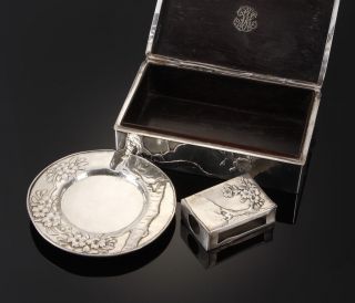 Meiji Period 3pieces  Art Nouveau Japanese solid sterling silver