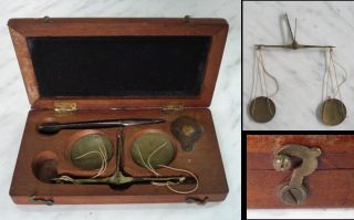 19c Antique Medical Scales Set Boxed w Silver Pincers