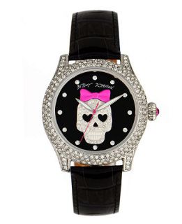 Betsey Johnson Watch, Womens Black Croc Embossed Leather Strap