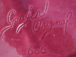 Gonder Original Art Pottery Chartreuse Burgundy Mid Century Modern Red