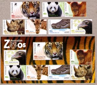 Australia 2012 Australian Zoos 7 Stamps Plus Mini Sheet MNH