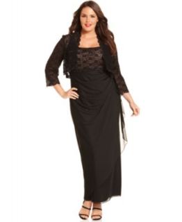 Alex Evenings Plus Size Dress and Jacket, Sleeveless Lace Sequin Gown