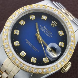 Mens Rolex 2 Tone Gold SS Quick Set Datejust Diamond Watch