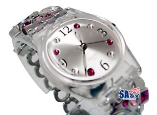 Swatch LK322G menthol tone pink silver metal strap silver dial women