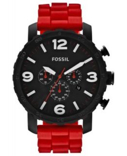 Fossil Watch, Mens Chronograph Nate Black Silicone Strap 50mm JR1425
