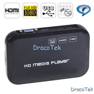 1080P HD Media Player w/ Remote Control SD MMC USB YPbPr HDMI AV VGA