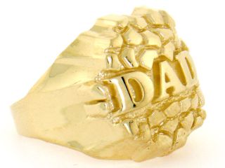 10K Solid Yellow Gold Nugget Dad Mens Ring