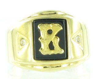 Ring Mens Black Onyx Initial Signet Gold GE K Sz 10