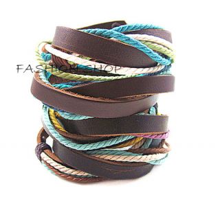 Mens Unisex Punk Cool Rope Weaving Genuine Leather Charm Bracelet