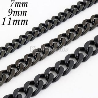 11mm Option Mens Black Tone Curb 316L Stainless Steel Necklace