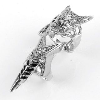 Crystal Skull Armour Spike Punk Double Finger Ring Mens Cool Gothic