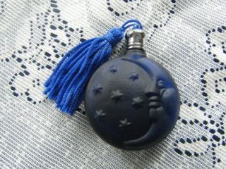 Cobalt Blue Glass Moon and Stars Mini Perfume Bottle New