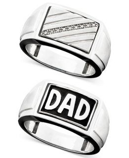 Mens Sterling Silver Diamond Accent Reversible Dad Ring   Rings