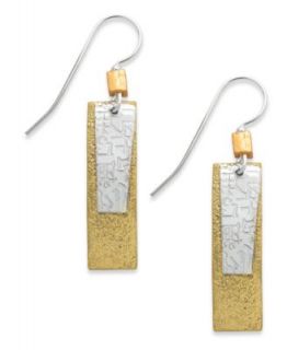 Jody Coyote Bronze and Silver Plated Earrings, Layered Rectangle Drop