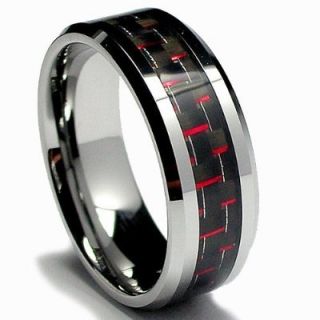 Carbon Fiber Inlay 8mm Mens Tungsten Carbide Ring Wedding Band