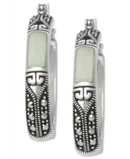 Genevieve & Grace Sterling Silver Earrings, Jade Inlay and Marcasite