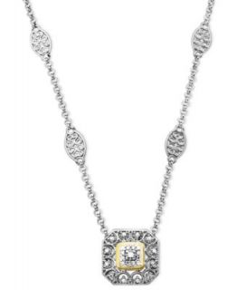 Diamond Necklace, Sterling Silver and 14k Gold Diamond Daisy Necklace