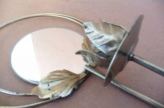PC Vintage Round Metal Mirror w Matching Wall Sconces Candleholders