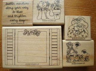 Up Scatter Sunshine Window Cat Flowers w Saying Rubber Stamp