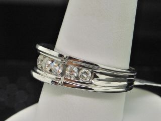Mens White Gold Channel Round Diamond Wedding Band Ring