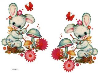 Repro Musical Bunnies Shabby Waterslide Decals Furniture Size
