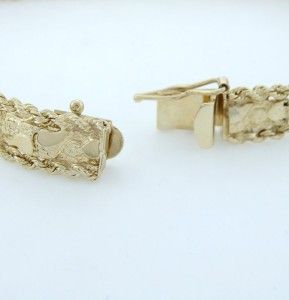 Mens 14k Yellow Gold Custom Nugget Rope Fine Jewelry Bracelet 8mm 19