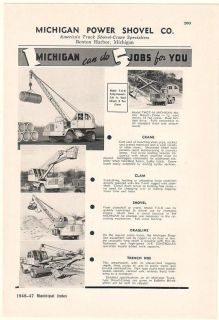 1946 Michigan Power Shovel Crane Clam Dragline Hoe Ad