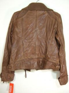 Michael Kors Missy Zip Leather Jacket Womens Med Brown Large New