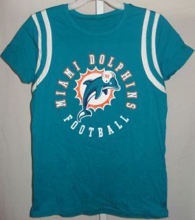 Miami Dolphins Football Ladies T Shirt Circled Logo L Teal