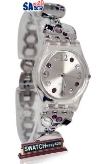 Swatch LK323G menthol tone purple silver metal strap silver dial women