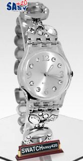Swatch LK321G menthol tone white stainless steel strap silver dial