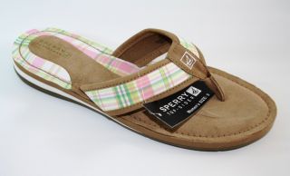 New Womens Shoes Sperry Top Sider Catalina Thong Sandal Plaid Linen