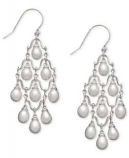 Sterling Silver Earrings, Grey and White Cultured Freshwater Pearl and