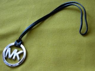 New Michael Kors Polished Silver Chrome MK Black Leather Strap Hangtag