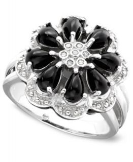 Sterling Silver Jewelry Collection, Onyx and Diamond Accent Flower