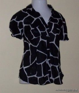 MICHAEL KORS Bk/Wt Animal Print Cap Sleeve Camp Shirt NWT $70 NEW Plus