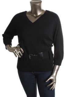Michael Kors New Black 3 4 Raglan Sleeved Belted V Neck Tunic Sweater
