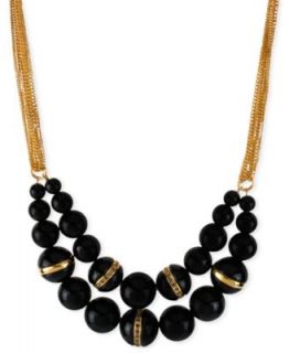 Kenneth Cole New York Necklace, Gold Tone Black Bead Frontal Necklace