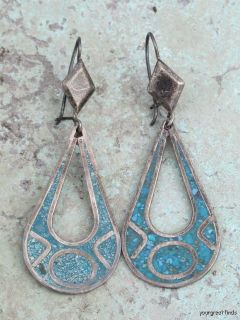 Vintage Mexican Sterling Silver Turquoise Chip Mosaic Earrings w Eagle