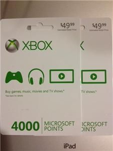 2X Microsoft Xbox 360 4000 Points Card
