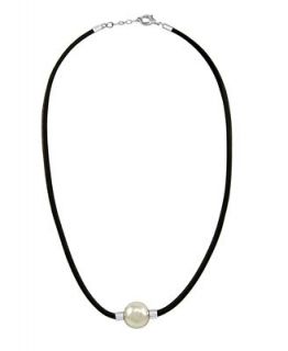Majorica Pearl Necklace, White Organic Man Made Pearl and Leather