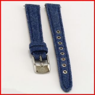 Michele Blue Jean Denim Upper Silver Buckle Leather Watch Strap Band