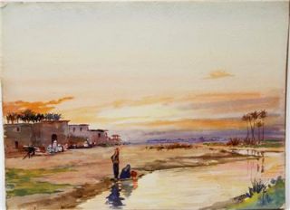 Artist William Norris SIMM Middle Eastern River Painting 1921
