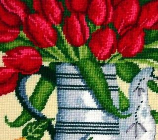 Finished Completed Needlepoint Red Tulips Needle Treasures JCA