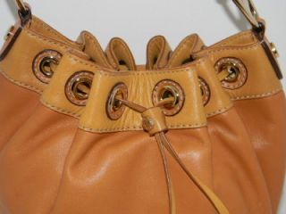 Michael Kors Medium 2 Tone Tan Leather Hobo Purse Handbag Drawstring