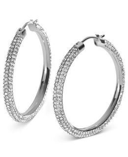 Michael Kors Earrings, Silver Tone Ion Plated Glass Hoop Earrings