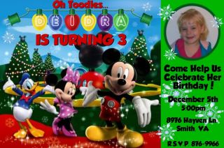 Mickey Mouse Christmas Birthday Party Invitations Custom Photo Invites