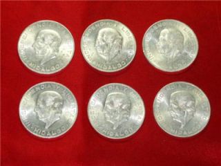 Lot of Six 1956 Hidalgo Diez Pesos .900 Silver Mexico City Mint
