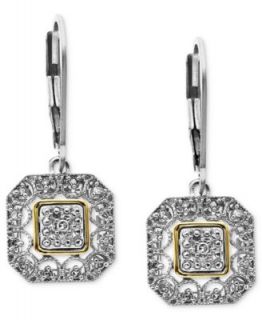 14k Gold and Sterling Silver Earrings, Diamond Leverback Earrings (1