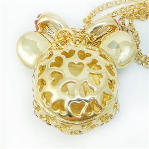 Mickey Mouse Bow Pendant Necklace Rhinestone Crystal Disney Animal
